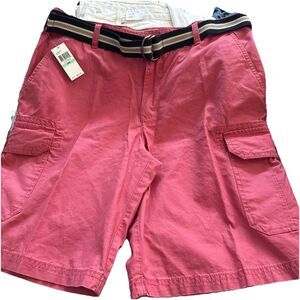 IZOD Saltwater Men's CARGO Shorts NWT Size 36 Flat Front Red 100% Cotton Belt